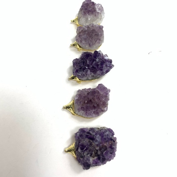 Set of 5 hedgehogs with Natural Amethyst quartz crystals gems. - Picture 2 of 10